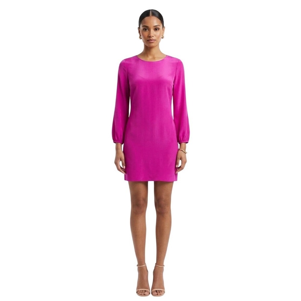 Amanda Uprichard Womens Pink 100% Silk Solid Long Sleeve Shift Dress Small
